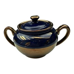 Vintage Sadler Sugar Bowl With Lid Blue Cobolt And Gold 1871